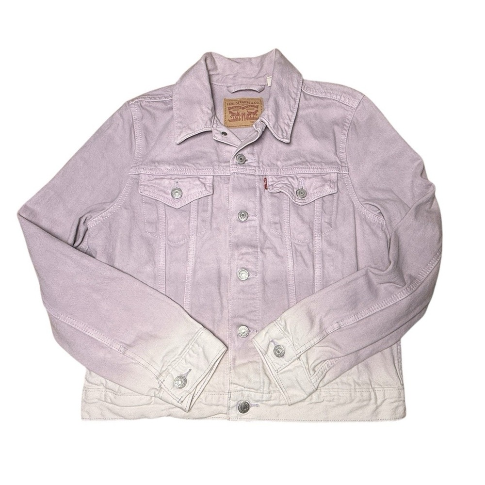 LEVIS Ombre‎ Jacket Denim Trucker Womens Medium Lavender Purple Dip Dye Ombre